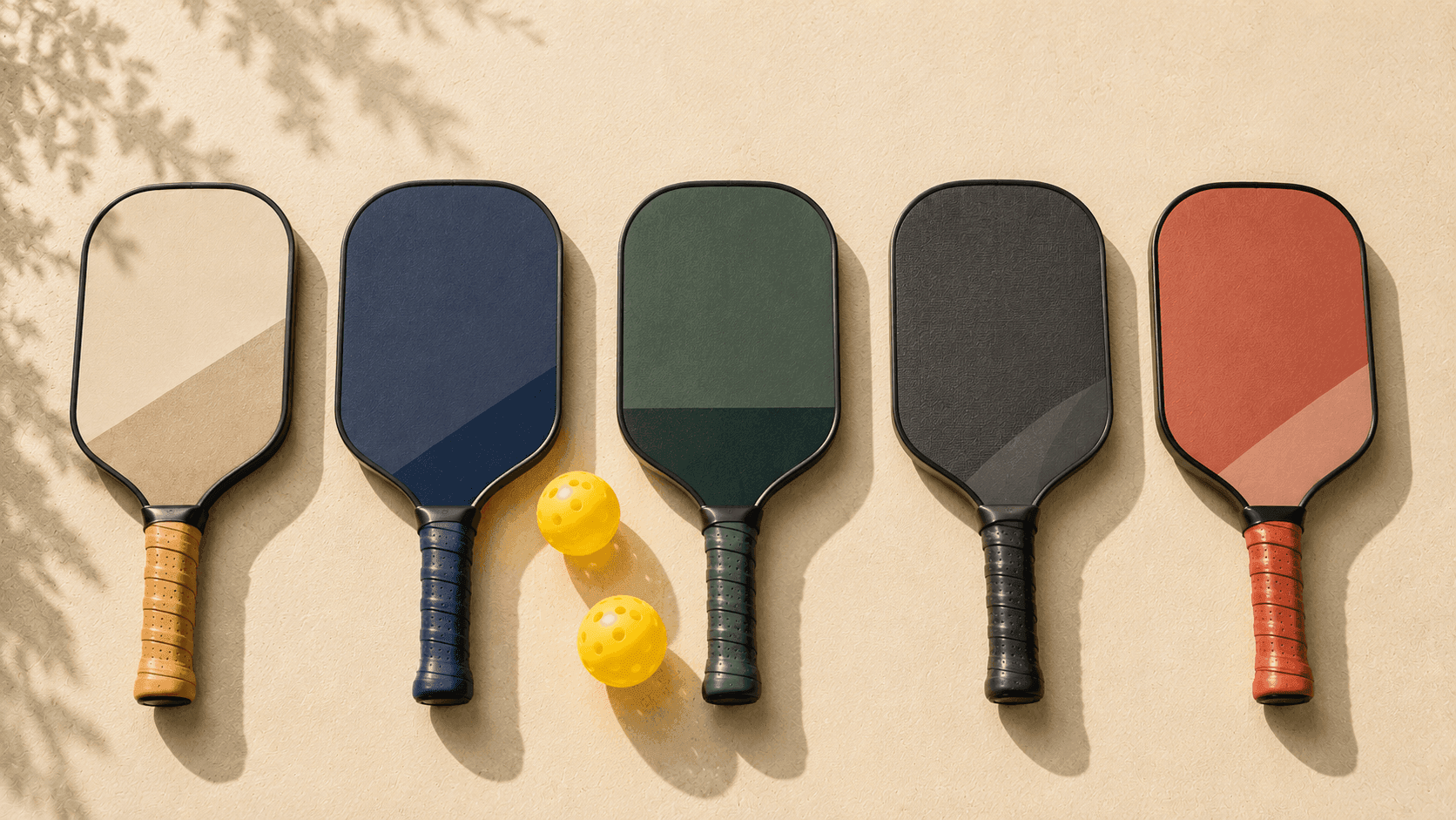 Lineup of pickleball paddles ranked side by side