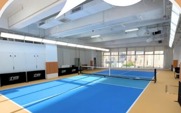 The court from the window side, Luzz net and padded end wall