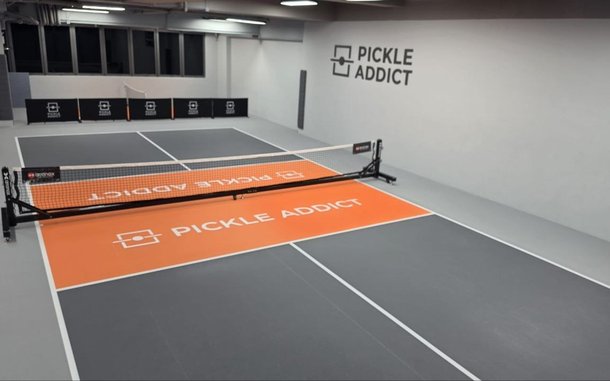Both courts from the window end, Arronax nets and the orange kitchen