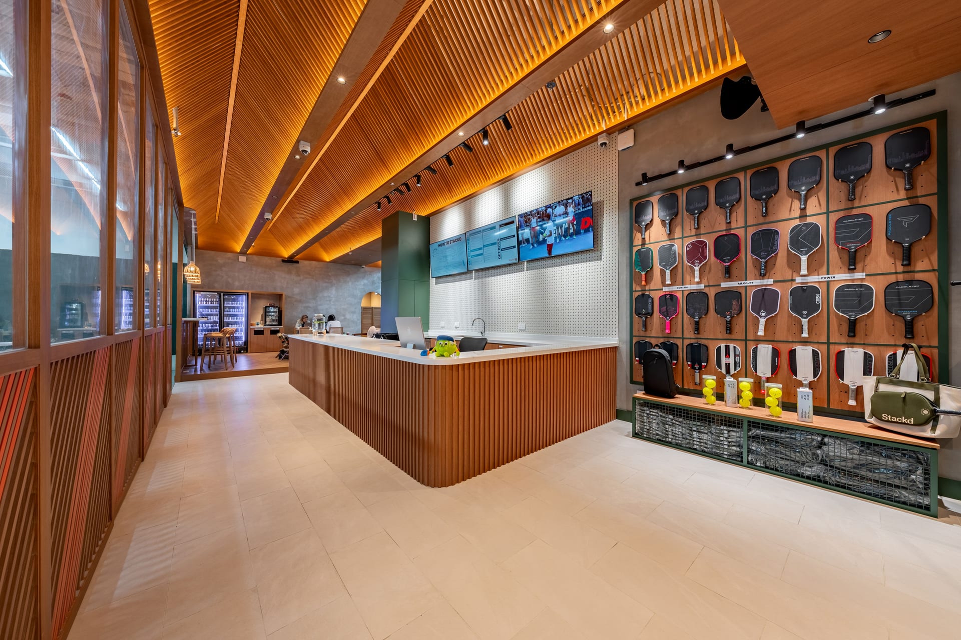 Front desk and demo-paddle wall
