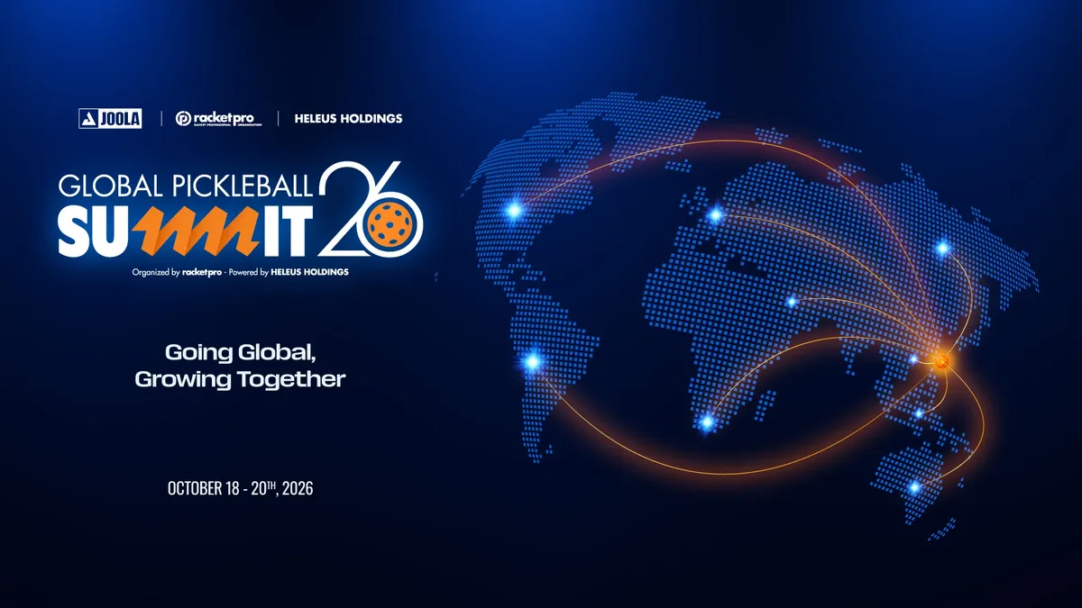 Global Pickleball Summit 2026 key visual: dotted world map with flight paths converging on Hong Kong